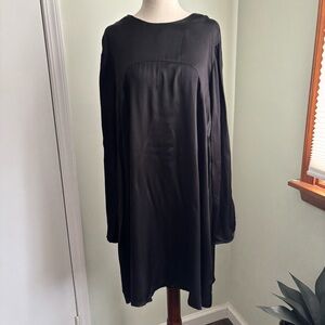 Mango MNG black long sleeve viscose dress size 12 nwt